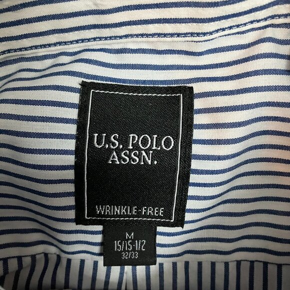 U.S. Polo Association Mens Long Sleeve‎ Button Down White Blue Striped Shirt M - Picture 3 of 8
